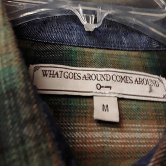 Green Plaid Button Collar Tee WhatGoesAround Boho - Picture 2 of 8